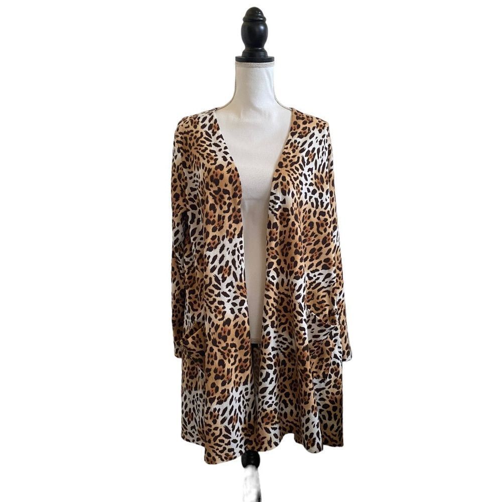 LuLaRoe Caroline Cardigan Cheetah Print Tan Cream & Brown Women’s Size Large